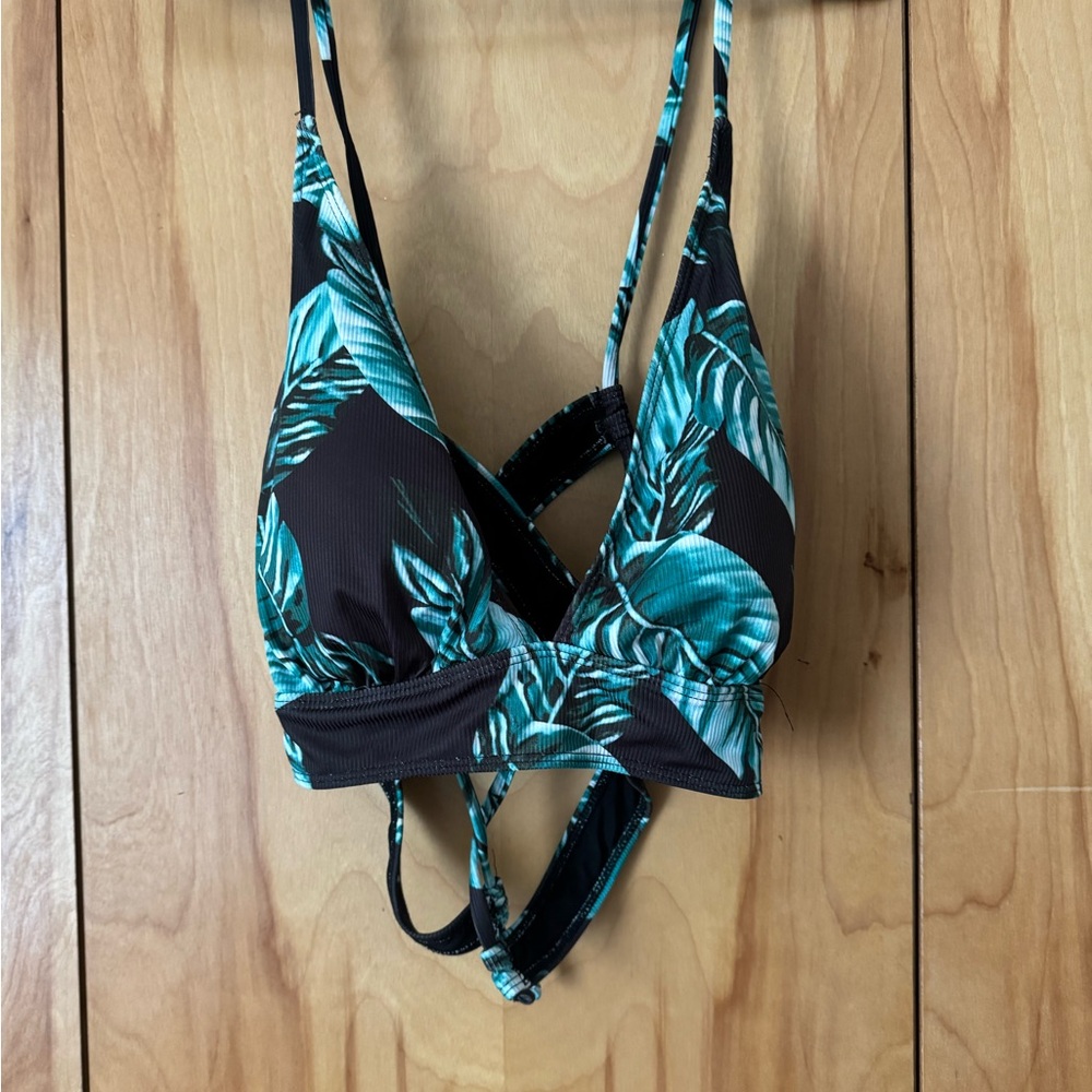 SHEIN Tropical Leaf Print Bikini - Black and Green
